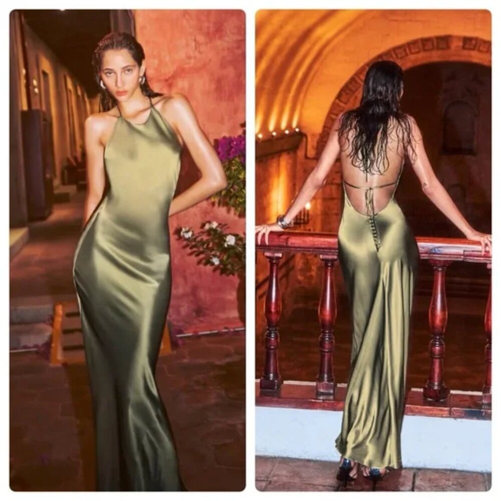 Reformation Jeany Silk Dress in Olive Oil size small